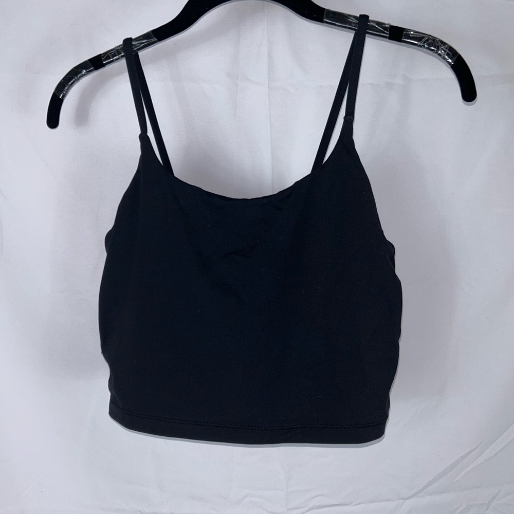 Oalka Tank Top Cami Cropped Thin Strap Pull On Scoop Neck Built in Shelf Bra S